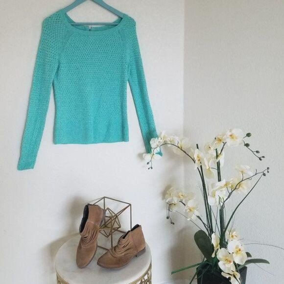 American Eagle Outfitters Turquoise Open Knit Sweater Women coverup see though S - Picture 2 of 8